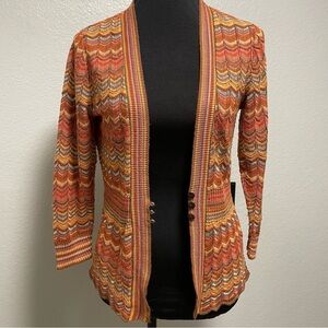 Ruby Rd. Multicolor Striped Scalloped Bottom Women's Boho Cardigan Size Small